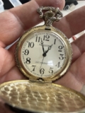 Marsonic Quartz Full Hunter Pocket Watch Silver Tone White Dial Chain
