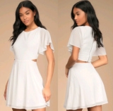 Lulus Blissful Love White Ivory Cutout Mini Skater Chiffon Dress Size Large