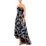 Calvin Klein Black White Brushstroke Plaid Strapless High-Low Gown Prom Dress 4