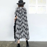 Black White Dress Edgy Design Urban  Print Street Floaty  Pockets Shirt Dress 14