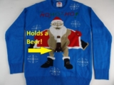 Men’s Ugly Christmas Sweater Holds a Beer Holder Santa Flashing Holiday New