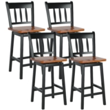 Costway Set of 4 Swivel Bar Stools 24.5″ Counter Height Dining Bar Chairs Black