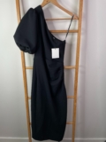 Tussah The Label Dress Womens 6 Black Launa One Shoulder Pleated Midi Dress NWT