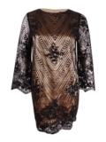 Tahari ASL Women’s Embroidered Sequined Shift Dress (2, Black/Nude)
