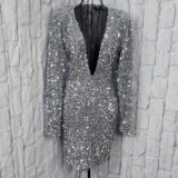 My Outfit Online Silver Sequined Deep V Mini Dress Size Large
