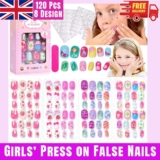 120Pcs Kids False Nails Press on Nails Cartoon Full Cover Art Gift for Girls, UK