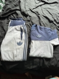 adidas Men’s Grey/Blue 2-Piece Tracksuit Set M Sweatshirt & Track Pants Logo