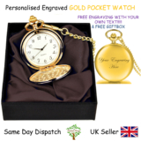 Personalised Engraved Pocket Watch-Wedding Gift Birthday-Silver Gold Black