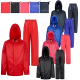 Childs Waterproof Suit Jacket + Trousers Rain Set Kids Childrens Boys Girls Hood