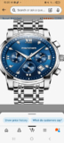 PINDOWS Men’s Quartz Chronograph Wristwatch Blue Dial Silver Steel Bracelet