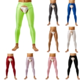 UK Mens Glossy Pants High Waist Leggings Open Crotch Underwear Fitness Lingerie