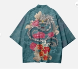 Men Japanese Kimono Cardigan Open Front Casual Yukata Coat Outwear Dragon Print