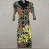Kay Unger Dress Womens S Colorful Geometric Ruched 90’s Y2K Rachel Green Artsy