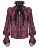 Devil Fashion Mens Gothic Vampire Crucifix Dress Shirt & Lace Cravat Red & Black