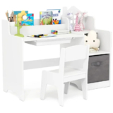 Kids Study Desk and Chair Set Children Study Table with Open Shelves 1998