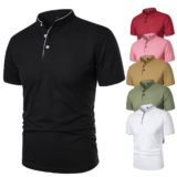 Men’s Grandad Collar Shirt Fashion Casual Slim Fit T-Shirt Short Sleeve Top Tees