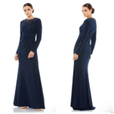 Mac Duggal 55713 Beaded Long Sleeve Gown Midnight Navy Size 2 NWT