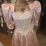 Vintage Gunne Sax Jessica McClintock Pink Satin Lace Dress Size 3/4 Puff Sleeve