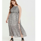 NWT Torrid Black & White Ikat Chiffon Spaghetti Strap Maxi Dress Size 4