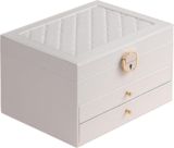 3-Layer Jewelry Box for Women Girls White PU Leather Organizer