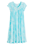 New $74 Eileen West Turquoise/White SOFT Modal RUFFLED HEM Waltz Nightgown Sz L