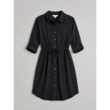 Monteau Button Front Shirt Dress XS Capsule Staple Minimalist Preppy Black