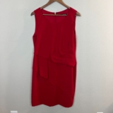 Ivanka Trump Dress 14 Red Sheath Ruffle Layered Pleated Sleeveless Knee Length