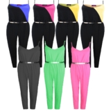 Women Ladies Adjustable Strap Two Tone Belted Block Contrast Jumpsuit Playsuit