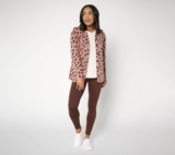 Cuddl Duds Petite Comfortwear Cardigan Lounge Set Brown Animal S New