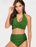 Royal Shamrock Green 2 Pc. Swimsuit, Sz 14 XL Womens, High Waisted Bottom