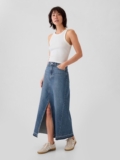 GAP Blue Denim Maxi Skirt 31 12T Front Slit Maxi Tall Country Staple Rustic City