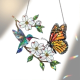 Hummingbird Butterfly Dogwood Flower Suncatcher,Acrylic Holographic Window Decor