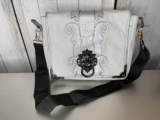 SHARIF Silver Suede and Black Leather Crossbody Large Lion Statement Piece