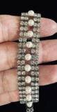 Vtg Multi Strand Clear Round Rhinestones and Faux Pearls Bracelet Glam 6.25”