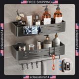 Voldra Shower Caddy 2 Pack Aluminum Suction Shelves Bathroom Organizer Gray