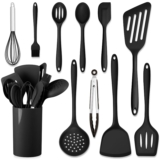 HaWare 11 PCS Silicone Cooking Utensils Set, Heat Resistant 11 Pieces, Black