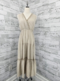 Elena Baldi Made in Italy Tiered Linen Maxi Dress Embr Detail Women L