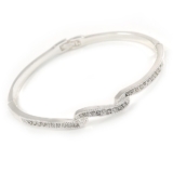 Delicate Clear Crystal Triple Leaf Bangle Bracelet In Rhodium Plating – 18cm L