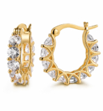 Gold, Silver Plated Hoop Earrings With Cubic Zirconia Unisex, Hip Hop Jewelry