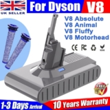 21.6V 9000mAh Battery for Dyson V8 Absolute Animal Motorhead SV10 SV25 / Filters