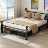 Metal Queen Bed Frame Black with Headboard & Footboard, 32cm Underbed Storage