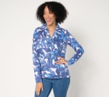 Susan Graver Women’s Top Sz S Printed Fleece Back Knit Pullover Blue A676834