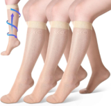 Shellwei 3 Pairs Sheer Compression Socks 20-30 Mmhg Knee High Compression Stocki