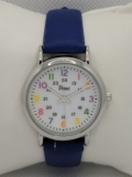 Ladies Vivani Round Silver Tone Case Blue Faux Leather Bracelet Analog Watch K9