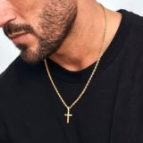 18K Gold Plated Cross Pendant Necklace Christian Men Women Stainless Steel Gift