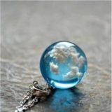 Blue Sky Cloud Pendant Necklace Glass Orb Resin Marble Ball Jewelry Gift