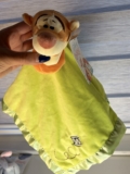 Disney Baby Tigger Security Blanket Lovey Green Satin Trim Drum Pooh 15″ Blankee