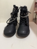 Glitz n Glam Girls Black Chain Buckle Lace Up Ankle Boots Faux Leather US 11