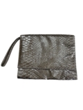 Nieman Marcus Faux Snakeskin Wristlet Clutch  Silver