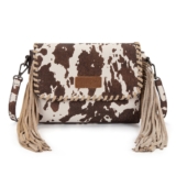 WG444-1818 Wrangler Cow Print Fringe Crossbody Bag